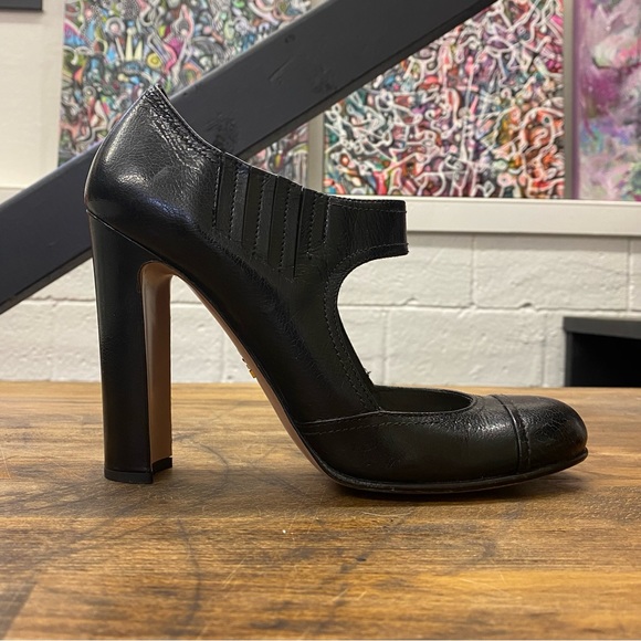 Black Prada Crackle Brush Leather Mary Jane Pump - Picture 2 of 11